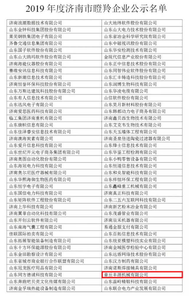 章丘豐源成功入圍2019年度濟南市瞪羚企業 章丘豐源成功入圍2019年度濟南市瞪羚企業